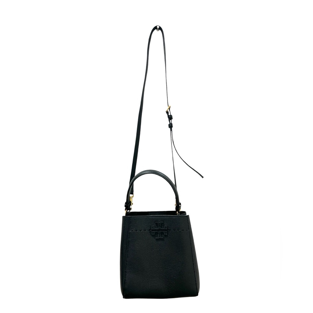 Tory Burch Black Pebbled Leather Bucket Shoulder Bag with Gold Hardware - Picture 4 of 4